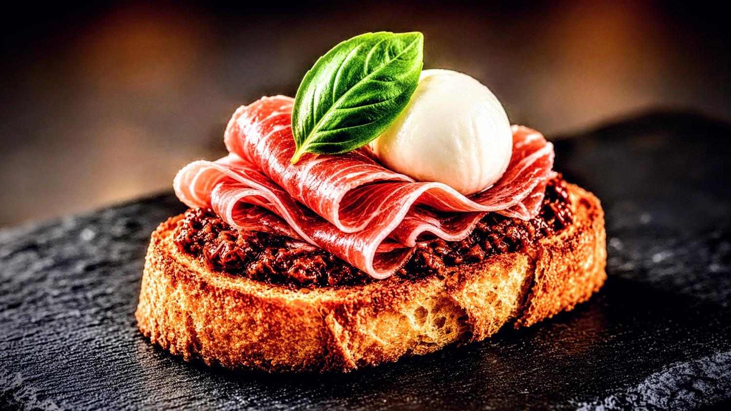 Pesto, jamón y mozzarella